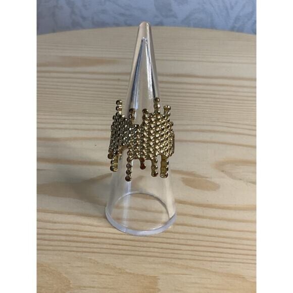 Broad Gold Tone Artistic Textured Womens Ring - Picture 1 of 6
